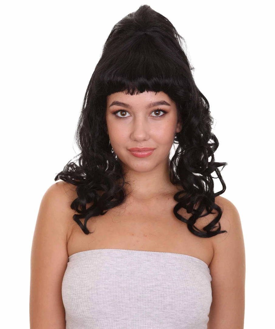 HPO Women's 60's Curly Beehive Womens Wig | Black Vintage Wig | Premium Breathable Capless Cap