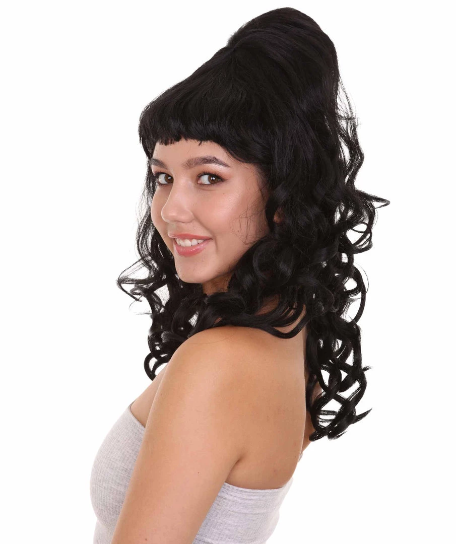 HPO Women's 60's Curly Beehive Womens Wig | Black Vintage Wig | Premium Breathable Capless Cap