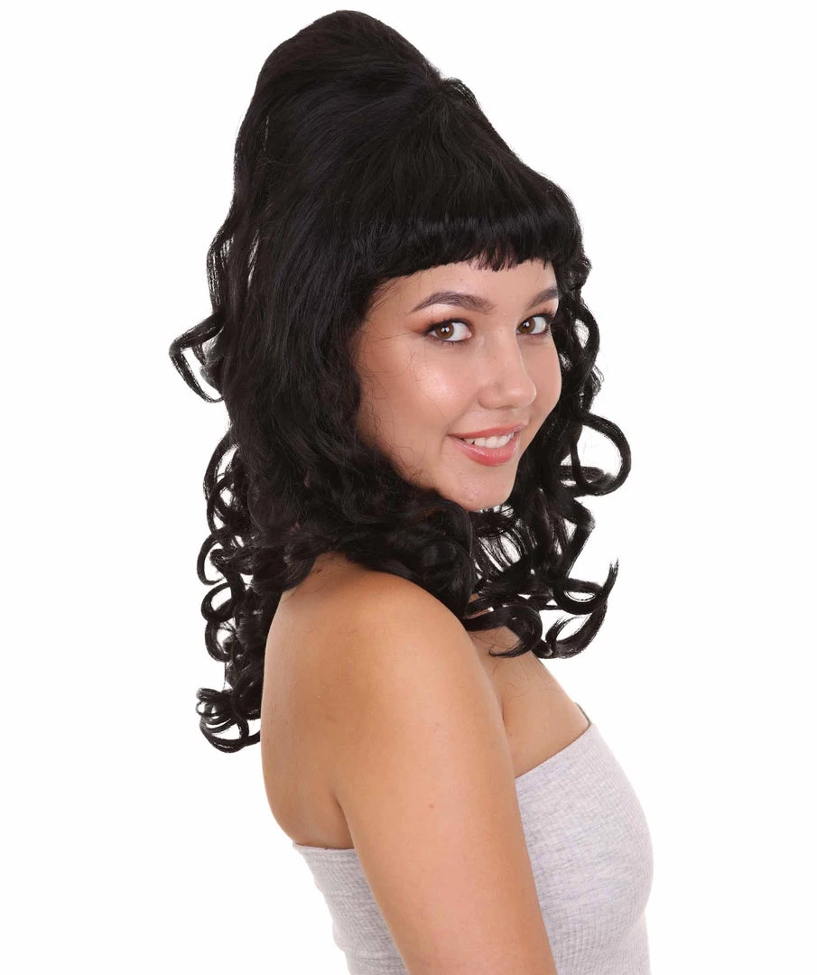 HPO Women's 60's Curly Beehive Womens Wig | Black Vintage Wig | Premium Breathable Capless Cap