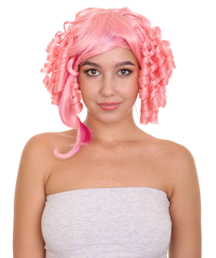 HPO Lolity Short Curly Womens Wig | Neon Pink Curly Fashion Glamour Wig | Premium Breathable Capless Cap Women's