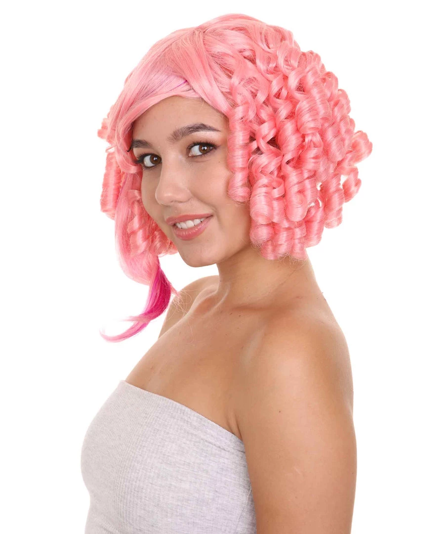 HPO Lolity Short Curly Womens Wig | Neon Pink Curly Fashion Glamour Wig | Premium Breathable Capless Cap Women's