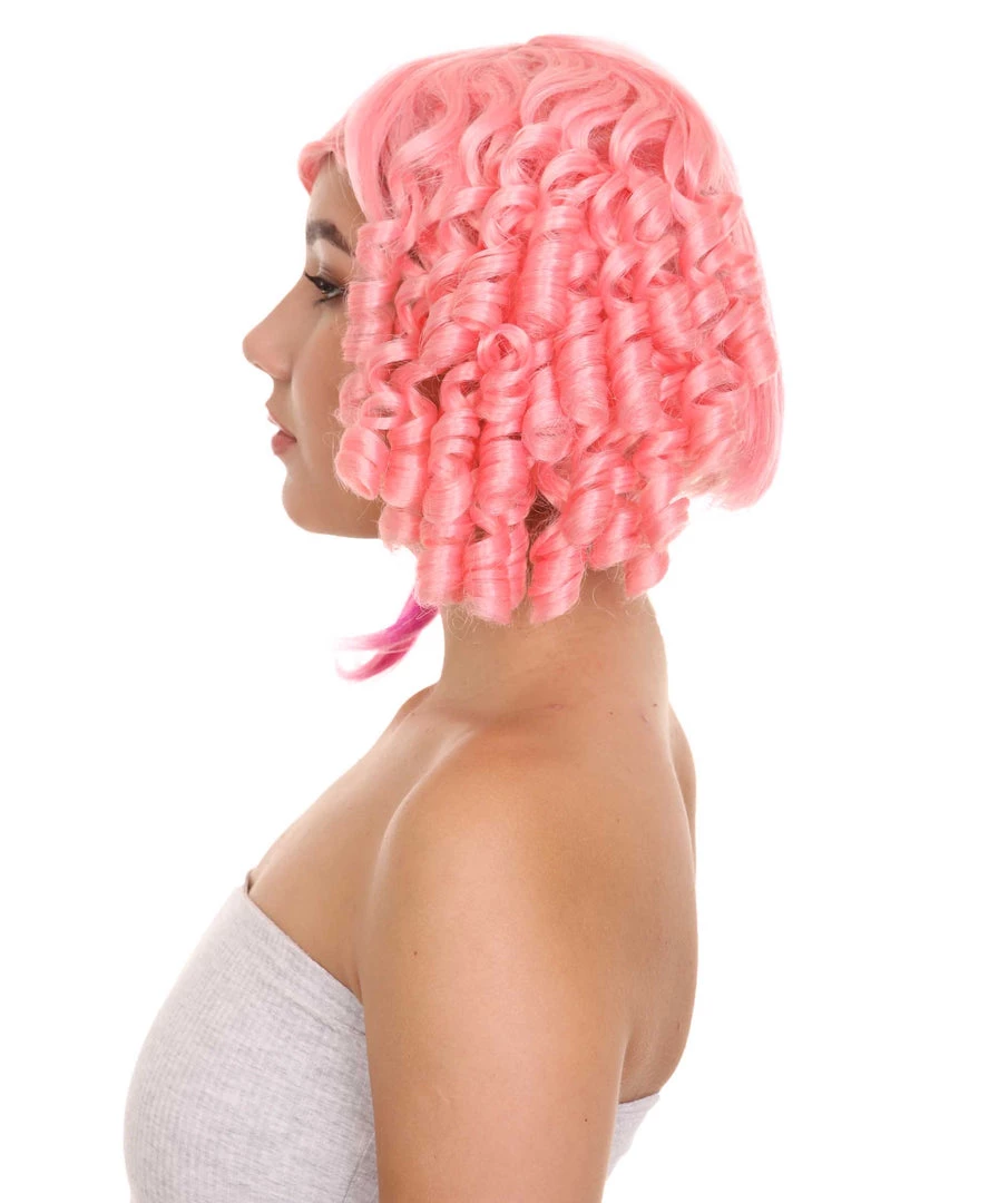 HPO Lolity Short Curly Womens Wig | Neon Pink Curly Fashion Glamour Wig | Premium Breathable Capless Cap Women's