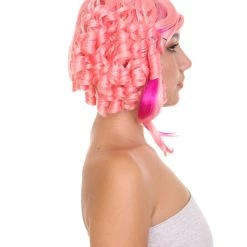 HPO Lolity Short Curly Womens Wig | Neon Pink Curly Fashion Glamour Wig | Premium Breathable Capless Cap Women's