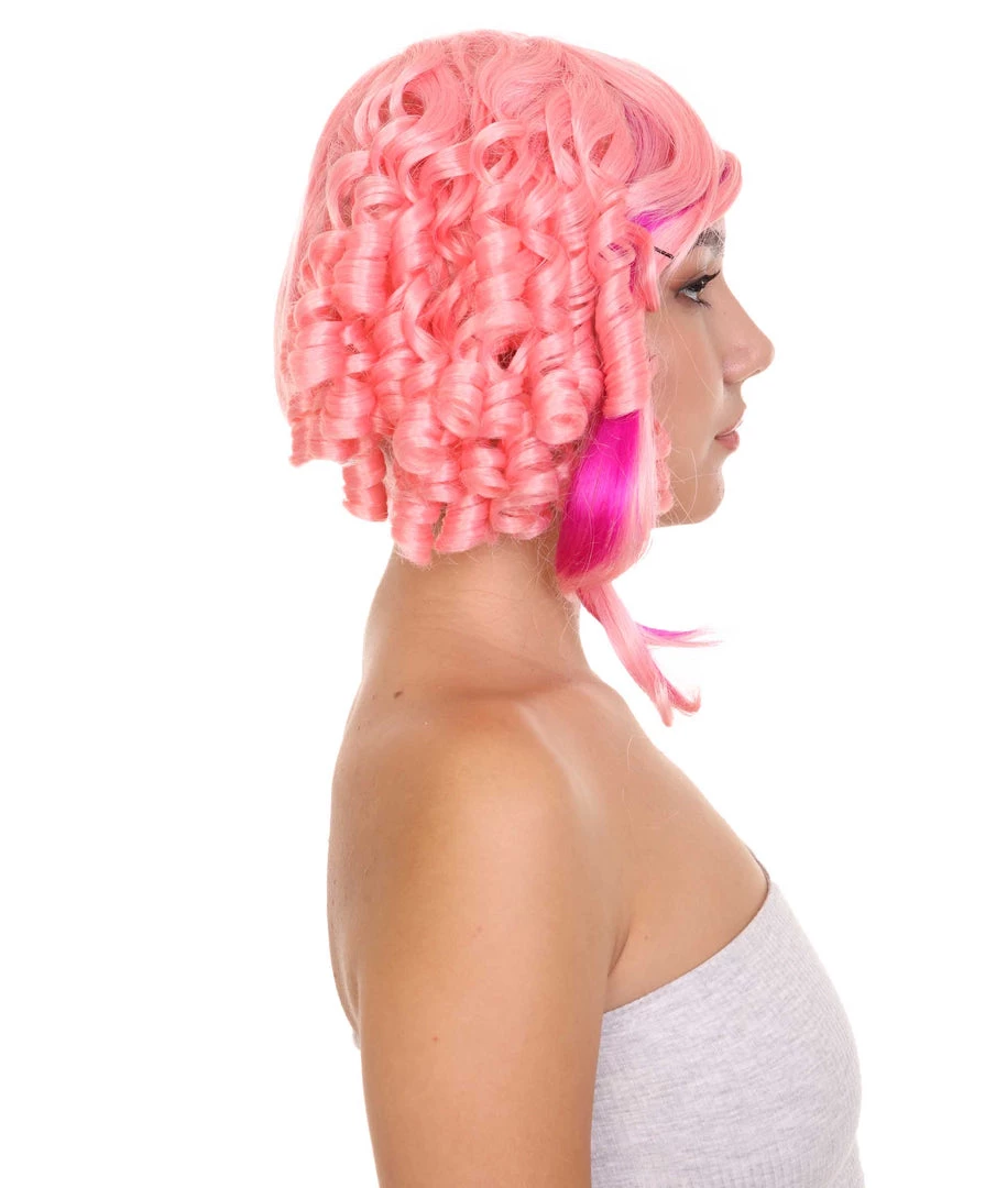 HPO Lolity Short Curly Womens Wig | Neon Pink Curly Fashion Glamour Wig | Premium Breathable Capless Cap Women's