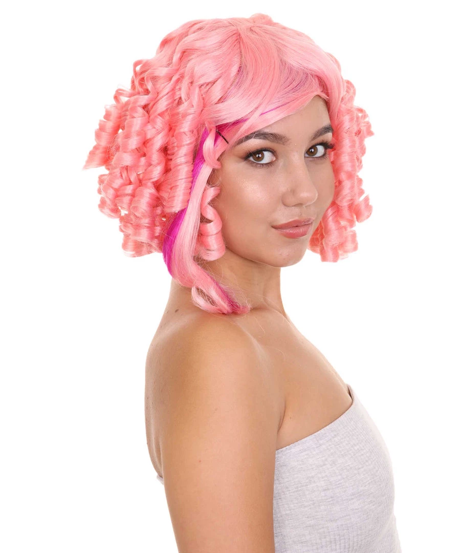 HPO Lolity Short Curly Womens Wig | Neon Pink Curly Fashion Glamour Wig | Premium Breathable Capless Cap Women's