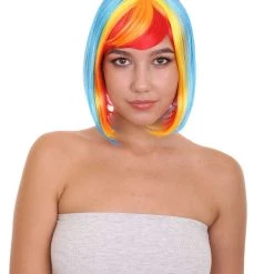 HPO Rainbow Bob Womens Wig | Party Ready Fancy Cosplay Halloween Wig | Premium Breathable Capless Cap