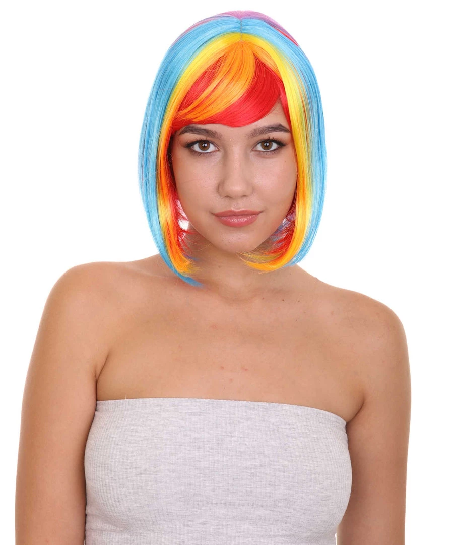 HPO Rainbow Bob Womens Wig | Party Ready Fancy Cosplay Halloween Wig | Premium Breathable Capless Cap