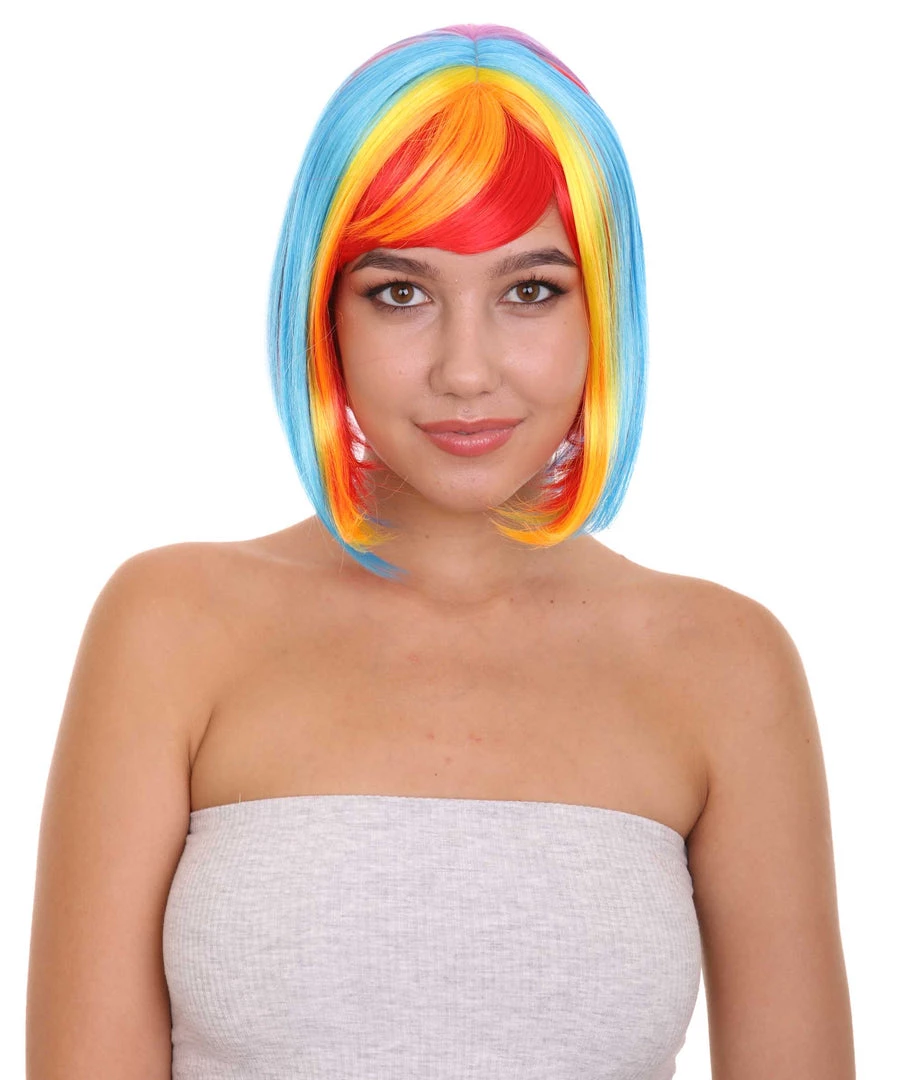 HPO Rainbow Bob Womens Wig | Party Ready Fancy Cosplay Halloween Wig | Premium Breathable Capless Cap
