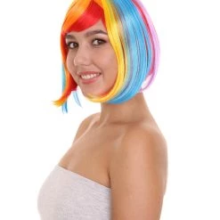 HPO Rainbow Bob Womens Wig | Party Ready Fancy Cosplay Halloween Wig | Premium Breathable Capless Cap
