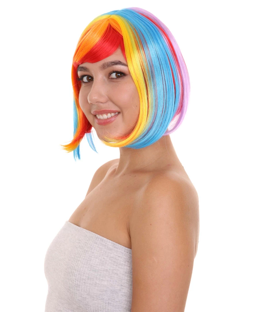 HPO Rainbow Bob Womens Wig | Party Ready Fancy Cosplay Halloween Wig | Premium Breathable Capless Cap