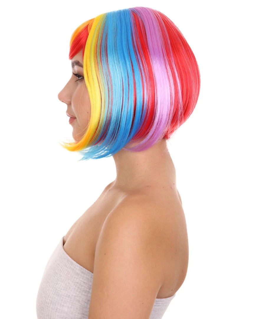HPO Rainbow Bob Womens Wig | Party Ready Fancy Cosplay Halloween Wig | Premium Breathable Capless Cap