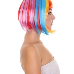 HPO Rainbow Bob Womens Wig | Party Ready Fancy Cosplay Halloween Wig | Premium Breathable Capless Cap