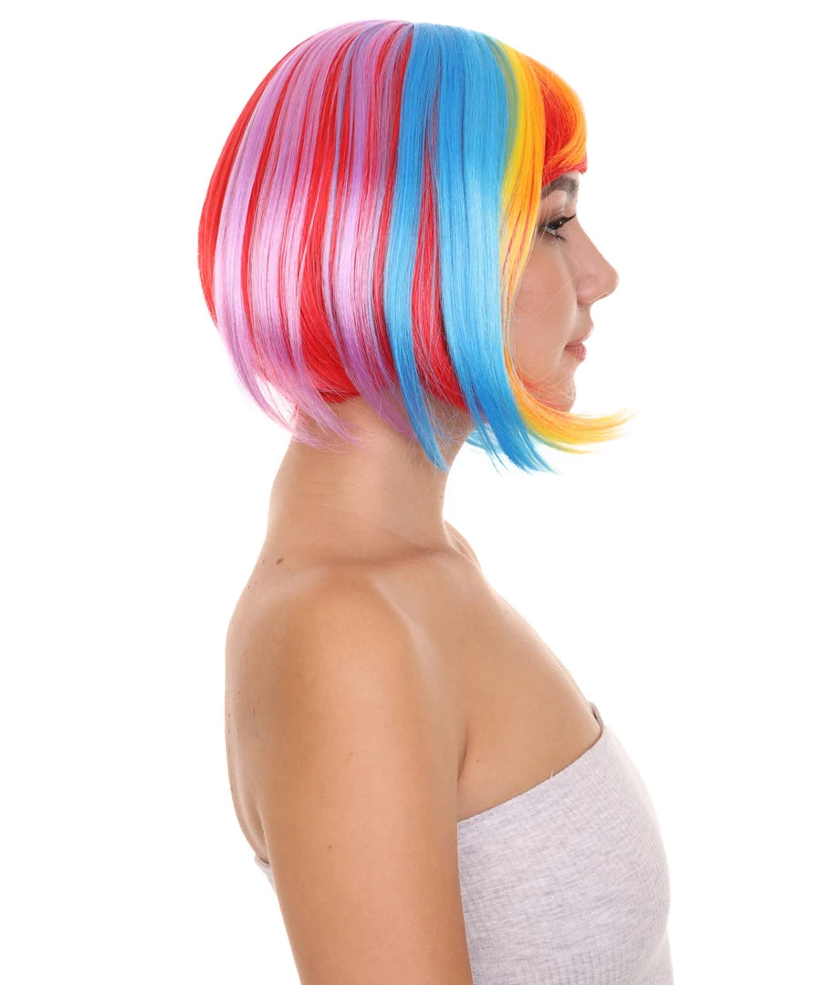HPO Rainbow Bob Womens Wig | Party Ready Fancy Cosplay Halloween Wig | Premium Breathable Capless Cap