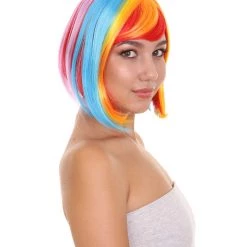 HPO Rainbow Bob Womens Wig | Party Ready Fancy Cosplay Halloween Wig | Premium Breathable Capless Cap