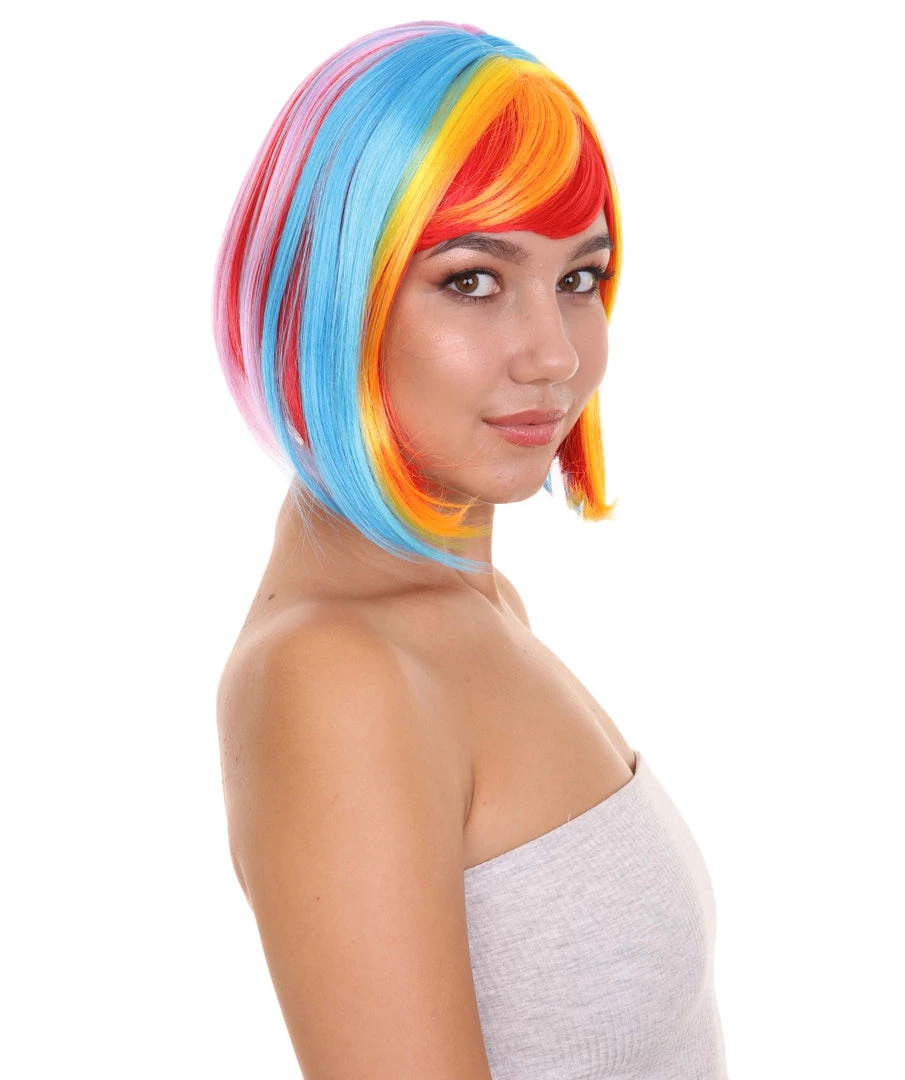 HPO Rainbow Bob Womens Wig | Party Ready Fancy Cosplay Halloween Wig | Premium Breathable Capless Cap