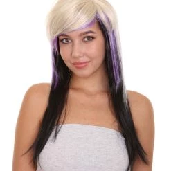 HPO Long Spiky Vampire Womens Wig | TriColor Horror Ghostly Halloween Wig | Premium Breathable Capless Cap