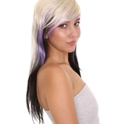 HPO Long Spiky Vampire Womens Wig | TriColor Horror Ghostly Halloween Wig | Premium Breathable Capless Cap