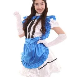 HPO Adult Women's Anime Cosplay French Maid Fancy Uniform Costume | Royal Blue Cosplay Costume