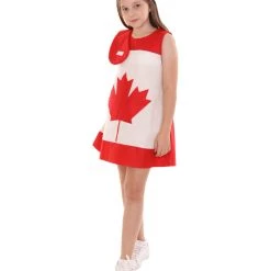 FLAGWIGS Child's Girl Canada Flag Troll Dress Costume | Patriotic Cosplay Costume Kids