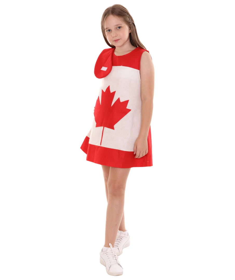 FLAGWIGS Child's Girl Canada Flag Troll Dress Costume | Patriotic Cosplay Costume Kids