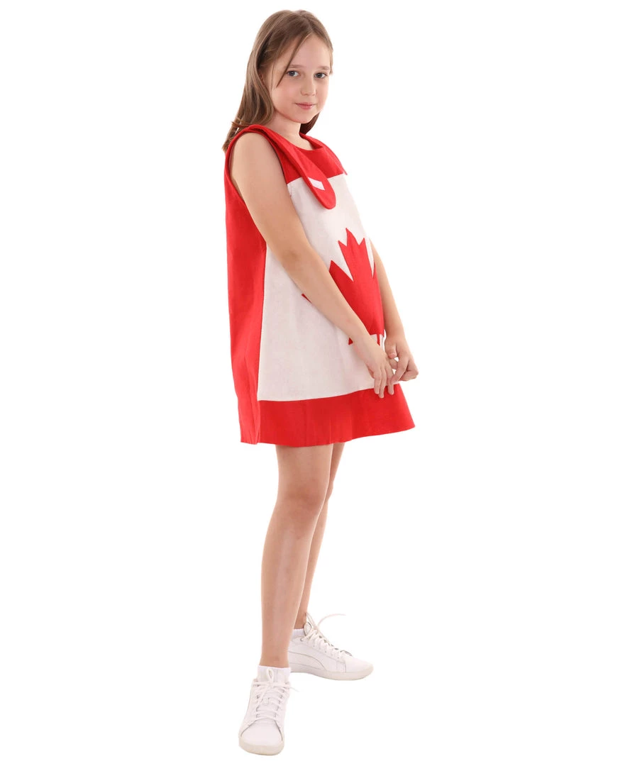 FLAGWIGS Child's Girl Canada Flag Troll Dress Costume | Patriotic Cosplay Costume Kids