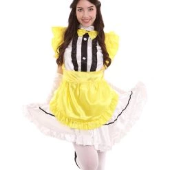 HPO Adult Women's Anime Cosplay French Maid Fancy Uniform Costume | Yellow Cosplay Costume