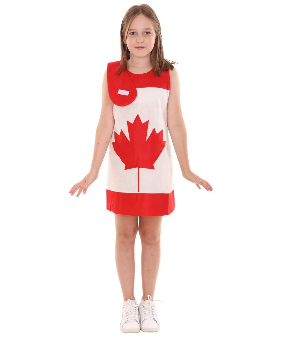 FLAGWIGS Child's Girl Canada Flag Troll Dress Costume | Patriotic Cosplay Costume Kids