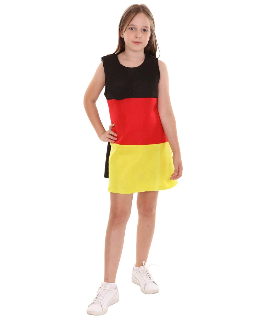 FLAGWIGS Child's Girl Patriotic Celebratory German Flag Troll Dress Costume | Tri Color Cosplay Costume