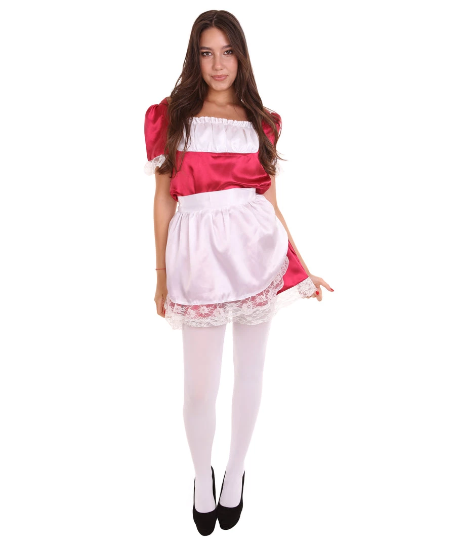 HPO Adult Women's Traditional Maid Uniform Costume | Dark Red Cosplay Costume