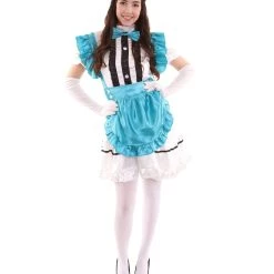 HPO Adult Women's Anime Cosplay French Maid Fancy Uniform Costume | Aqua Blue Cosplay Costume