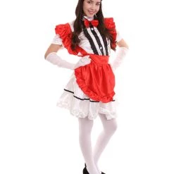 HPO Adult Women's Anime Cosplay French Maid Fancy Uniform Costume | Red Cosplay Costume