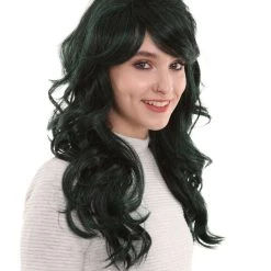 BC Women's Dark Green Color Curly Long Length Trendy Space Invader Wig