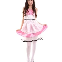HPO Adult Women's Anime Cosplay French Maid Fancy Uniform Costume | Light Pink Cosplay Costume