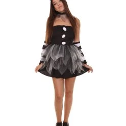 HPO Adult Women's Scary Clown Costume | Black & White Cosplay Costume