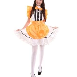 HPO Adult Women's Anime Cosplay French Maid Fancy Uniform Costume | Orange Cosplay Costume
