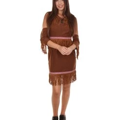 HPO Adult Women's Pocahontas Fancy Dress Costume | Brown Cosplay Costume
