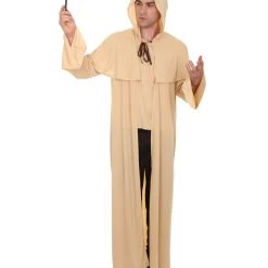 HPO Adult Men's Wizard Robe Storybook & Fairytale Costume | Light Brown Halloween Costume
