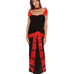 HPO Adult Women's Vampiress Bat Chic Costume | Black & Red Halloween Costume