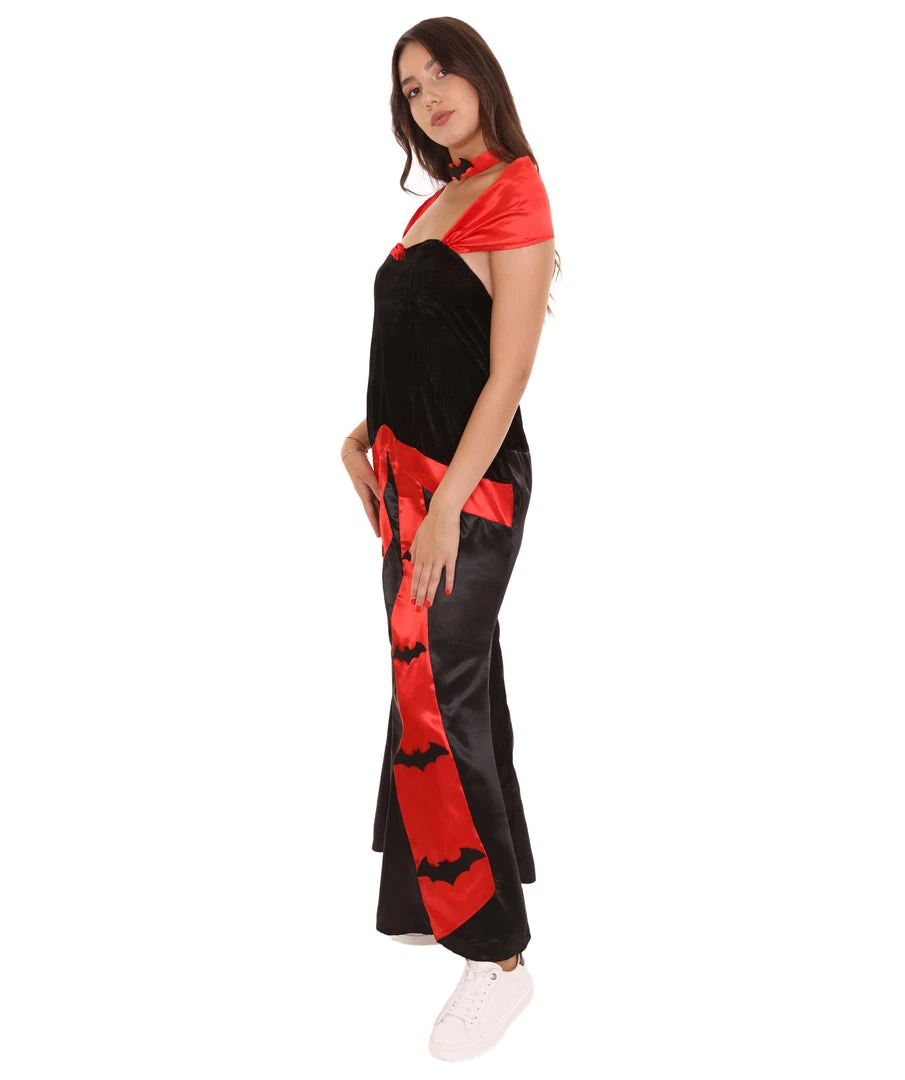 HPO Adult Women's Vampiress Bat Chic Costume | Black & Red Halloween Costume