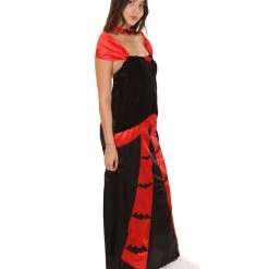 HPO Adult Women's Vampiress Bat Chic Costume | Black & Red Halloween Costume