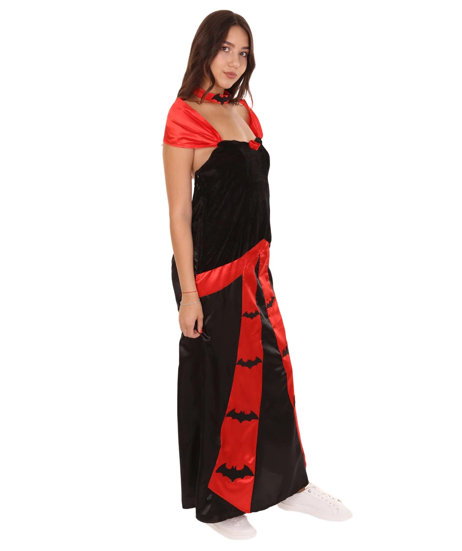 HPO Adult Women's Vampiress Bat Chic Costume | Black & Red Halloween Costume