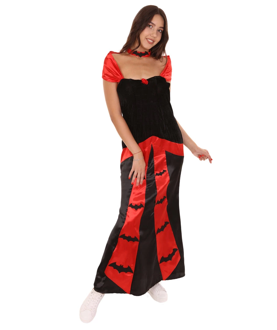 HPO Adult Women's Vampiress Bat Chic Costume | Black & Red Halloween Costume