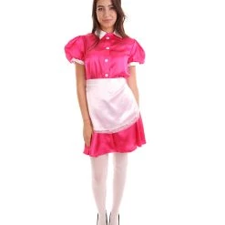 HPO Adult Women's French Apron Maid Uniform Costume | Dark Pink Cosplay Costume