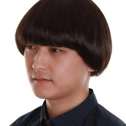 BC Adult Men's Dark Brown Color Straight Retro Bowl Wig