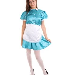 HPO Adult Women's French Apron Maid Uniform Costume | Aqua Blue Cosplay Costume