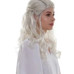 BC Women's Snow White Color Curly Medium Length Pinned Up Trendy Wig