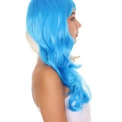 HPO Blonde And Blue Big Curly Womens Wig | Celebrity Famouse Wig | Premium Breathable Capless Cap