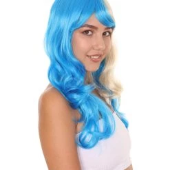 HPO Blonde And Blue Big Curly Womens Wig | Celebrity Famouse Wig | Premium Breathable Capless Cap