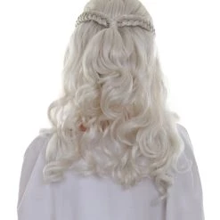 BC Women's Snow White Color Curly Medium Length Pinned Up Trendy Wig