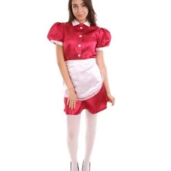 HPO Adult Women's French Apron Maid Uniform Costume | Dark Red Cosplay Costume